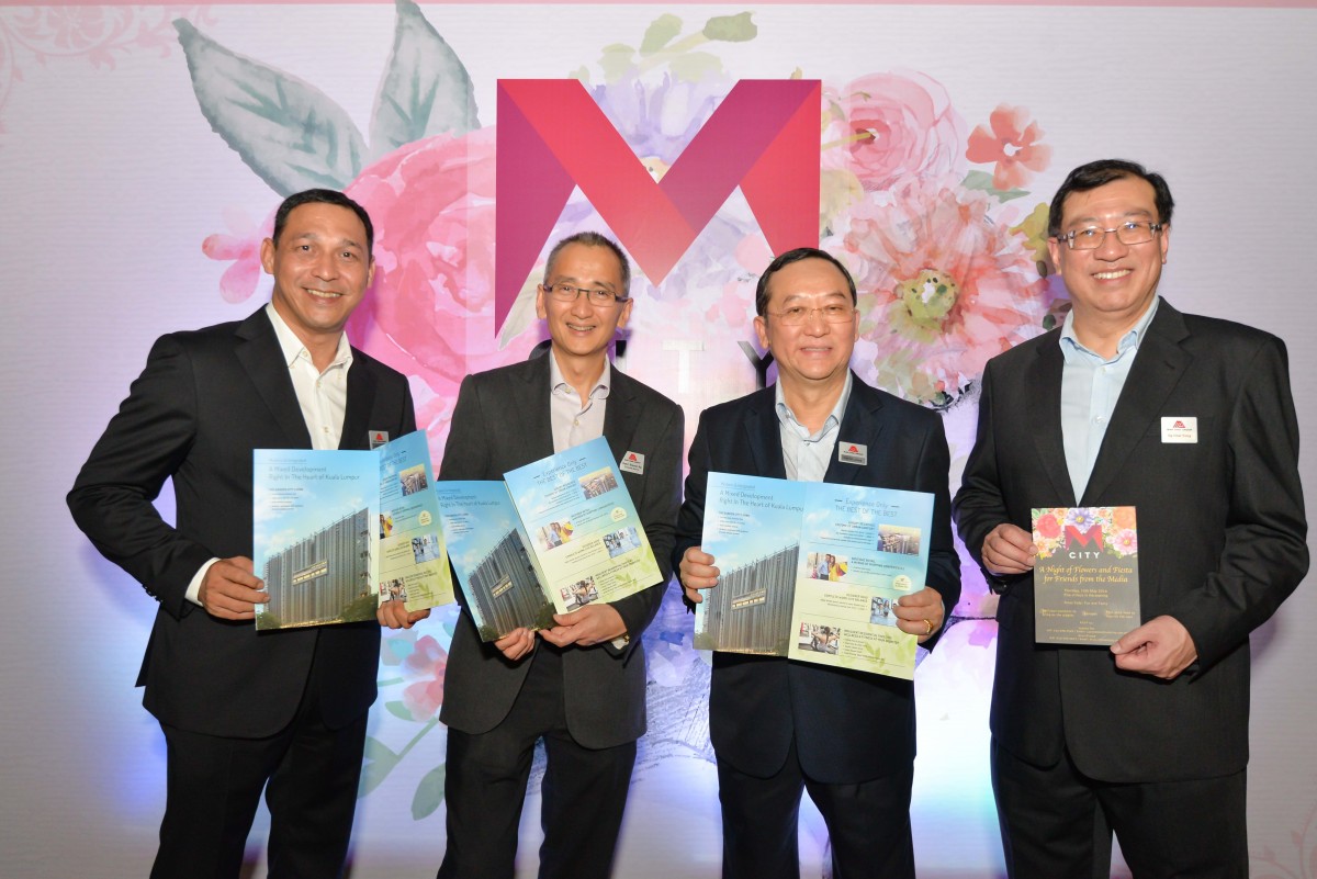 (From left) Mah Sing chief sales officer of C-Suite James Bruyns, executive director Datuk Steven Ng, Leong and CEO Ng Chai Yong unveiling the facilities of M City to the media. (Image by Mah Sing) M CIty