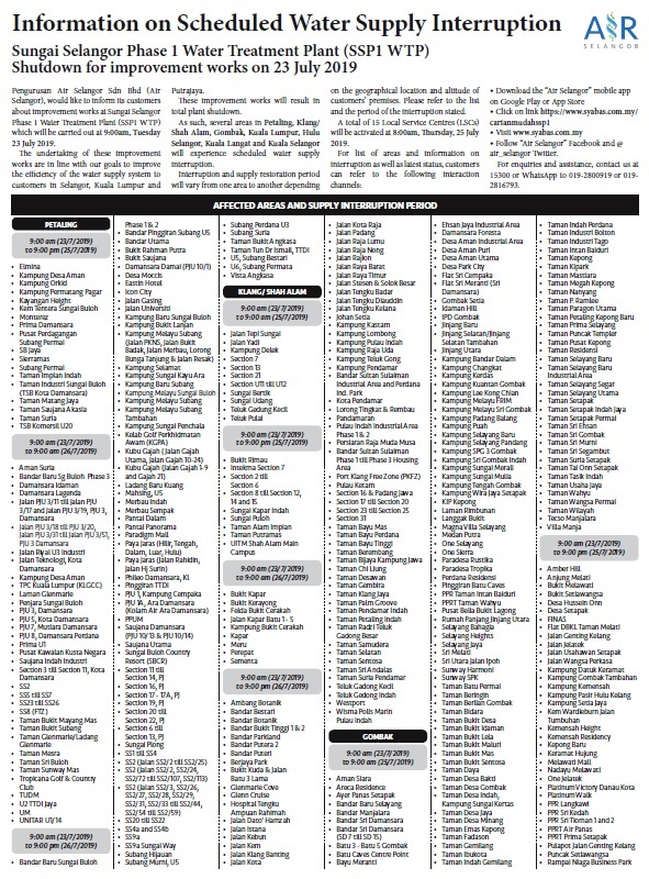 Water Supply Disruption In The Klang Valley From July 23 For Two To Four Days Edgeprop My